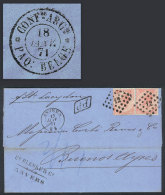 17/JA/1871 ANVERS - Argentina: Entire Letter Franked With Pair Sc.21a (Leopold I 40c. Rose Perf 14½x14),... - Andere & Zonder Classificatie