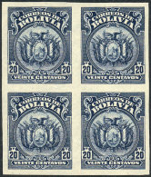 Sc.132, 1923/7 20c. Blue, IMPERFORATE BLOCK OF 4, Very Fine Quality! - Bolivië