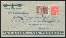 Cover Flown By Zeppelin, Sent From Rio To Pernambuco On 16/SE/1932, And Arrival Backstamp Of 17/SE, VF Quality! - Covers & Documents