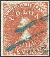 Yvert 4, Blue Cancel, Possibly Of A Traveling PO (estafeta), Wide Margins, VF Quality! - Chili
