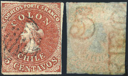 Yvert 4, With Letter Watermark: "REO", Position 61 On The Sheet, 4 Margins, VF And Interesting! - Chili