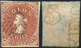 Yvert 4, With Letter Watermark: "REO", Position 61 On The Sheet, 4 Margins, VF And Interesting! - Chile