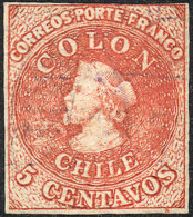 Yvert 5, PROOF On Paper ("papel Romaní"), Unwatermarked, With Tiny Defect On Reverse, Very Good Front, Rare! - Chili