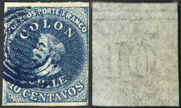 Yvert 6, Watermark With Horizontal Lines At Top, 3 Immense Margins And 1 Just, BLUE Cancel, Very Nice! - Chili