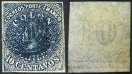 Yvert 6, Watermark With Horizontal Lines At Bottom, 4 Margins, BLUE Cancel, VF Quality! - Chili