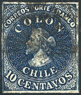 Yvert 6d, 10c. Dark Blue, 4 Margins, Inverted Watermark, VF! - Chili