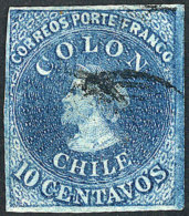 Yvert 6, Variety VERY THIN INK, Blotchy Impression, Wide Margins, Excellent! - Chile