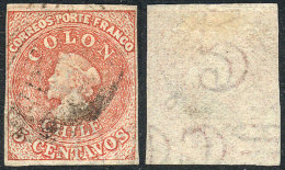 Yvert 8, With LETTER Watermark (CO) And 3 Horizontal Lines, Position 233, Thin Paper, Wide Margins, Excellent! - Chile