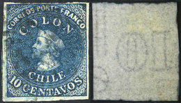 Yvert 9, Watermark With Vertical Lines And Letters At Right, Position 60, 4 Margins, VF Quality! - Chile