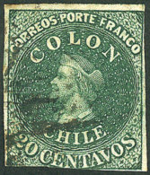 Yvert 10a, 20c. Dark Green, 3 Margins, Good Example, Catalog Value Euros 90. - Chile