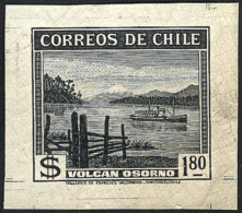 Sc.206, 1938/40 1.80P. Osorno Volcano (ships), Die Proof In Green-black, Excellent Quality, Extremely Rare! - Chili