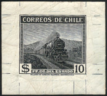 Sc.209, 1938/40 10P. Railways, Die Proof In Green-black, Excellent Quality, Extremely Rare! - Chili