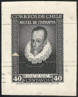 Sc.250, 1947 CERVANTES 400th Anniv., Die Proof In Black, Minor Defect, Extremely Rare! - Chile