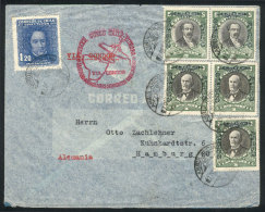 Airmail Cover Sent To Germany On 7/OC/1935 With Nice Franking Of 14.20P., And Special Red Handstamp Of "First... - Chili