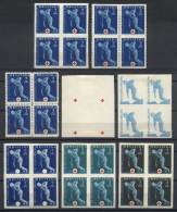 Yv.1, 1943 2k. Red Cross, Lot Of 8 Blocks Of 4: Normal, Imperforate, Imperforate Horizontally, And 5 Trial Color... - Kroatië