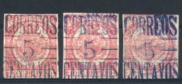 Yv.35 (Sc.39), 3 Unused Examples, One With Double Surcharge, VF! - Fernando Poo