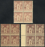 Yvert 85 + 85a, 1877/80 2c. Red-chestnut On Yellow (2 Different Shades) + Dark Chestnut, UNMOUNTED BLOCKS OF 4,... - Other & Unclassified