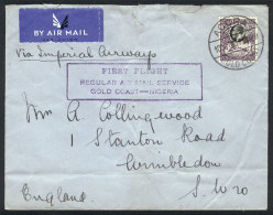 10/OC/1937 First Flight Regular Airmailmail Service Gold Coast - Nigeria, Cover Sent From Accra To Winbledon, Minor... - Côte D'Or (...-1957)