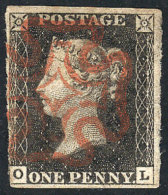 Sc.1, 1840 1p. Black, Cancelled By Maltese Cross In Red, 3 Wide Margins And One Irregular, Very Nice! - Autres & Non Classés