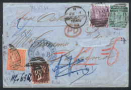 4/FE/1869 Manchester - Palermo (Italy): Folded Cover (the Surname Of The Addressee Was Cut Out) With Multicolor... - Autres & Non Classés