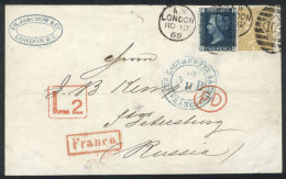 Cover Front Sent From London To St. Petersbourg (Russia) On 12/NO/1869, Franked With SG.46 Plate 13 + 110 Plate 4,... - Autres & Non Classés