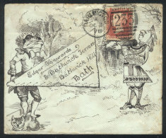 Hand-illustrated Envelope Depicting A Scene Inspired By "Alice In Wonderland",  Sent From Darlington To Bath On... - Other & Unclassified