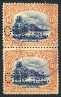 Pair Of 10c. Stamps Perforated "OFICIAL", Very Nice Front, But With Thins On Back. - Guatemala