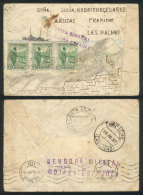 Hand-painted Envelope (mountains And Battleship Seen From A Fort) Franked With 30c. And Sent To Trapiche (Las... - Spanish Guinea