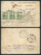 Hand-painted Envelope (mountains And Battleship Seen From A Fort) Franked With 30c. And Sent To Trapiche (Las... - Guinée Espagnole