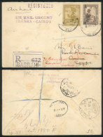 Registered Airmail Cover Sent From Basrah To Cairo (Egypt) On 6/JA/1927 And Forwarded To Englad, With Some Stain... - Irak