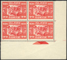 Sc.157, 1930 20a. Millennium Of The Parliament, Horses And Dragons, Unmounted Corner Block Of 4, Excellent Quality,... - Other & Unclassified