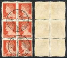 Yvert 235 (Sassone 254), Block Of 6 With INVERTED WATERMARK Variety, VF Quality! - Non Classés