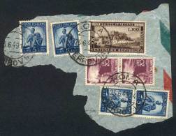 Sc.518, 1949 100L. Repubblica Romana, Used On Fragment Along Other Values, VF Quality! - Non Classés