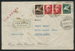Airmail Cover Sent From Genova To Buenos Aires On 14/JUN/1935 Via France (interesting Mark Of French Airmail On... - Zonder Classificatie