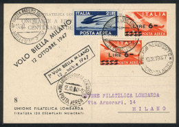 Special Postcard Flown On The Biella - Milano Special Flight Of 12/OC/1947, VF Quality! - Unclassified