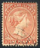 Sc.11, 1891/1902 1p. Orange, VF Quality, Catalog Value US$80. - Falklandeilanden