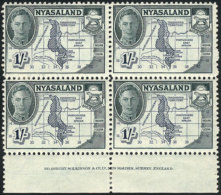 Sc.7, 1945 1S. Map, Marginal Block Of 4 With Printer Imprint, VF. - Nyasaland (1907-1953)