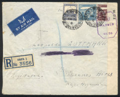 Registered Airmail Cover Sent From Haifa To Buenos Aires On 22/MAR/1943, With Censor Label And A Number Of Postal... - Palästina