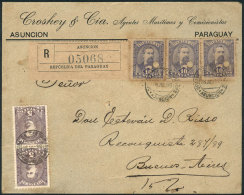 Front Of A Registered Cover Franked With 40c., Sent From Asunción To Buenos Aires On 28/JUL/1896, Very Nice! - Paraguay