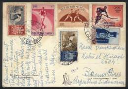Postcard Sent To Argentina In 1957 With Nice Thematic Postage: Sport, Dogs, Boxing, VF Quality! - Other & Unclassified