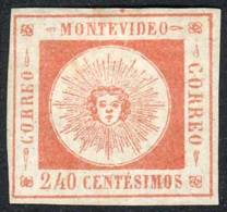 Yv.12, 1859 240c. Red, Thin Figures, Mint Without Gum, VF Quality,  Catalog Value Euros 90. - Uruguay