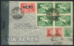 Registered Airmail Cover Sent From Montevideo To New York On 4/MAY/1945, Censored, Very Nice Postage, VF Quality! - Uruguay