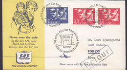 Sweden SAS 1st North Pole Flight TOKYO - STOCKHOLM 1957 Cover Brief NORDEN Nordia Issue 5 Swans (2 Scans) - Covers & Documents