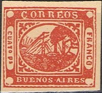 ARGENTINE  -  BUENOS AIRES  -  1858 - 4 Pesos - Rouge - Buenos Aires (1858-1864)