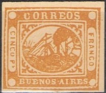 ARGENTINE  -  BUENOS AIRES  -  1858 - 5 Pesos - Jaune-brun - Buenos Aires (1858-1864)