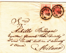 Mantova Per Milano, Cover 1853 Coppia 15+15. - Lombardo-Veneto