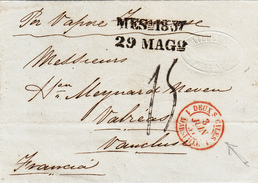 Messina Per Valrèas Francia. Cover + Timbro Deux Sicilie Marsiglie In Rosso. Per Vapore Francese - Sicilia