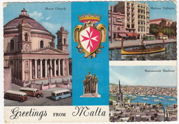 Mosta Church 3x OLDTIMER AUTOBUS & 2x AUTOBUS/COACH & WATERTAXI - Maltese Dghajsa - (Malta) - Passenger Cars