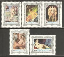 State Of Oman (exile Government Vignettes) 1970-10-30 Used - Set Of 5 - Nude Paintings - Oman