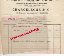 86 - POITIERS - FACTURE CARTONNAGES DU POITOU - MANUFACTURE BOITES PLIANTES-CARTONNERIE-CHARGELEGUE -45 BD GD CERF-1930 - Drukkerij & Papieren